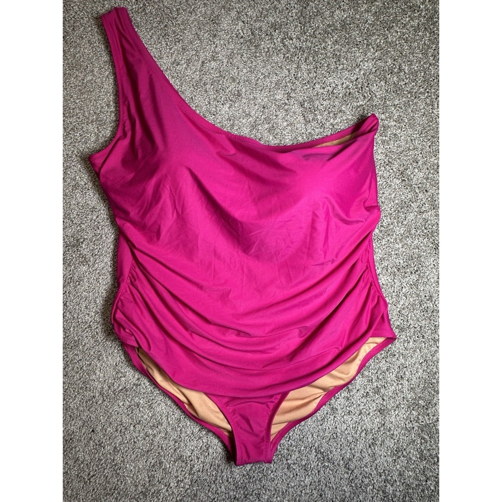 J.Crew Sleek Ruched One Shoulder One Piece Swimsuit Pink Size 24 NWT